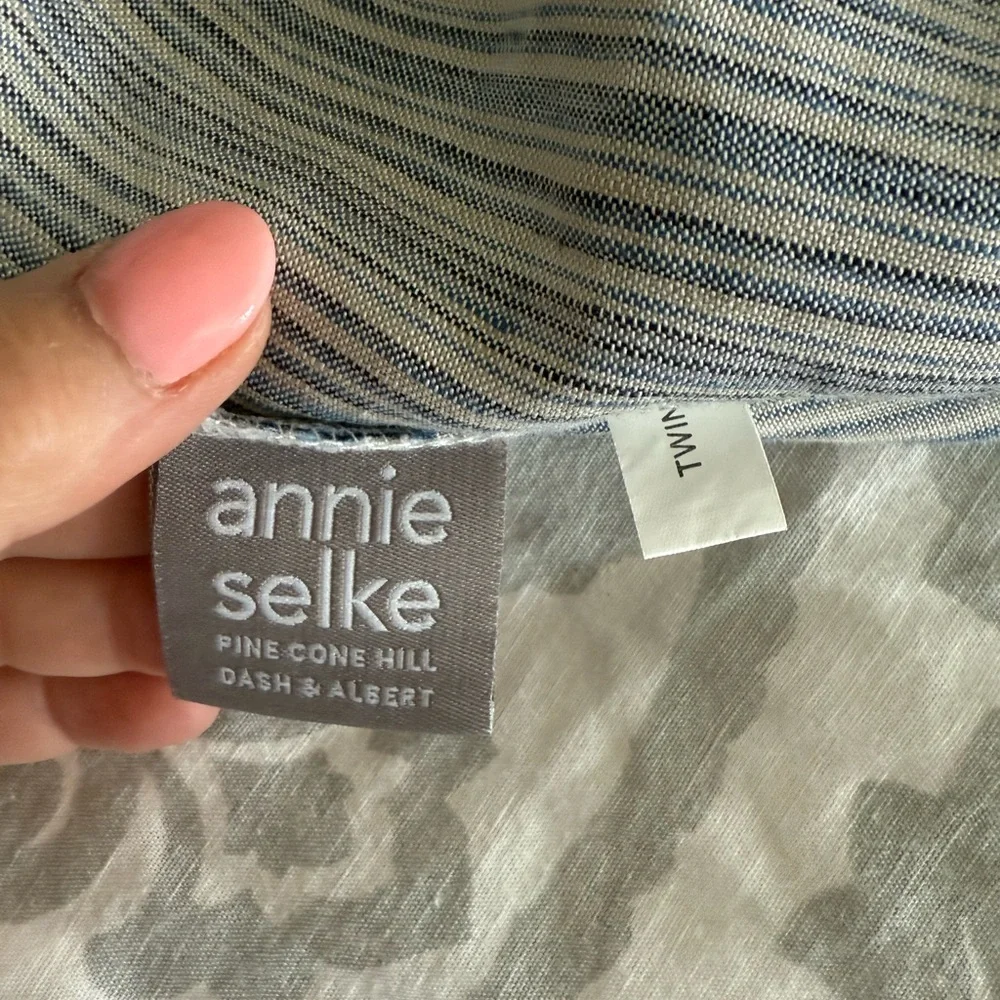 Annie Selke Pine Cone Hill  Sterling Stripe Linen Twin Duvet+ Two Sham NWOT